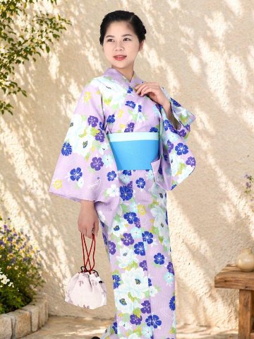 帯が選べる! (衿あり) 浴衣〈ぼたん/紫水色〉　※浴衣単品 ¥13,200の画像