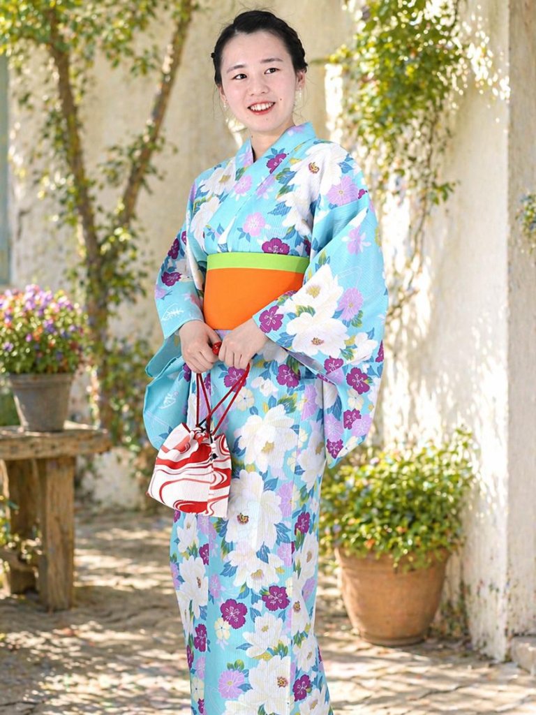 帯が選べる! (衿あり) 浴衣〈ぼたん/あさぎ〉　※浴衣単品 ¥13,200の画像