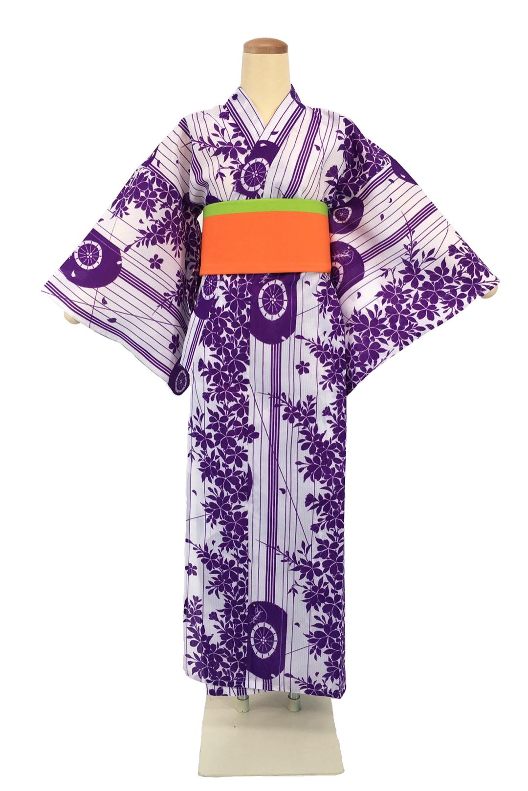 帯が選べる! (衿あり) 浴衣〈舞傘/紫〉　※浴衣単品 ¥13,200画像