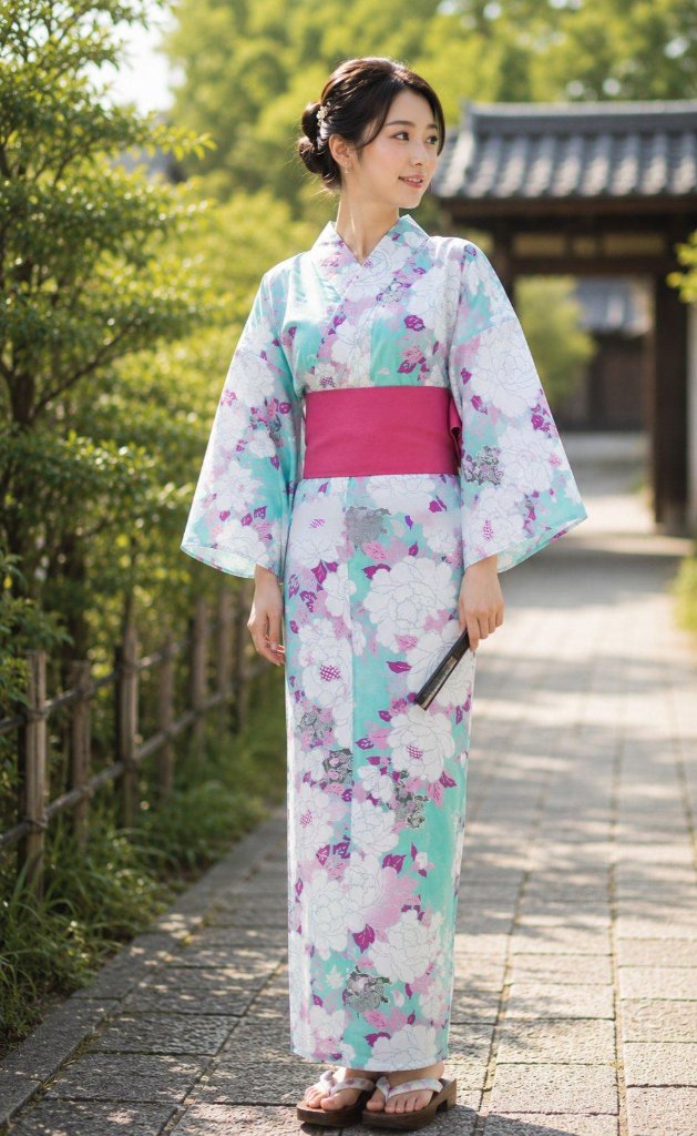 帯が選べる! (衿あり) 浴衣〈華牡丹/薄緑〉　※浴衣単品 ¥13,200の画像
