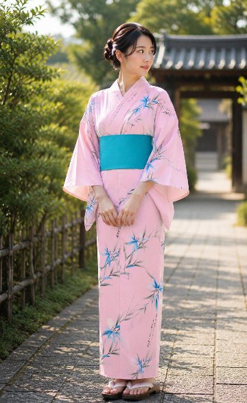 帯が選べる! (衿あり) 浴衣〈竹宵歌/ピンク〉　※浴衣単品 ¥13,200の画像