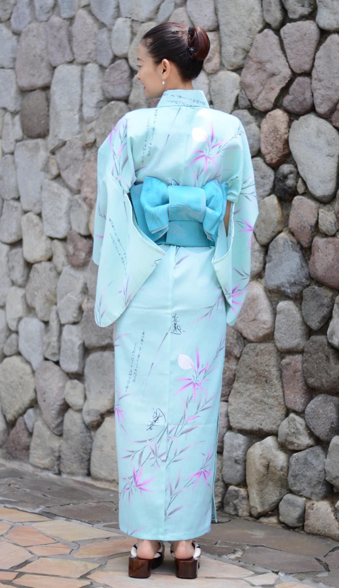 帯が選べる! (衿あり) 浴衣〈竹宵歌/薄緑〉　※浴衣単品 ¥13,200の画像
