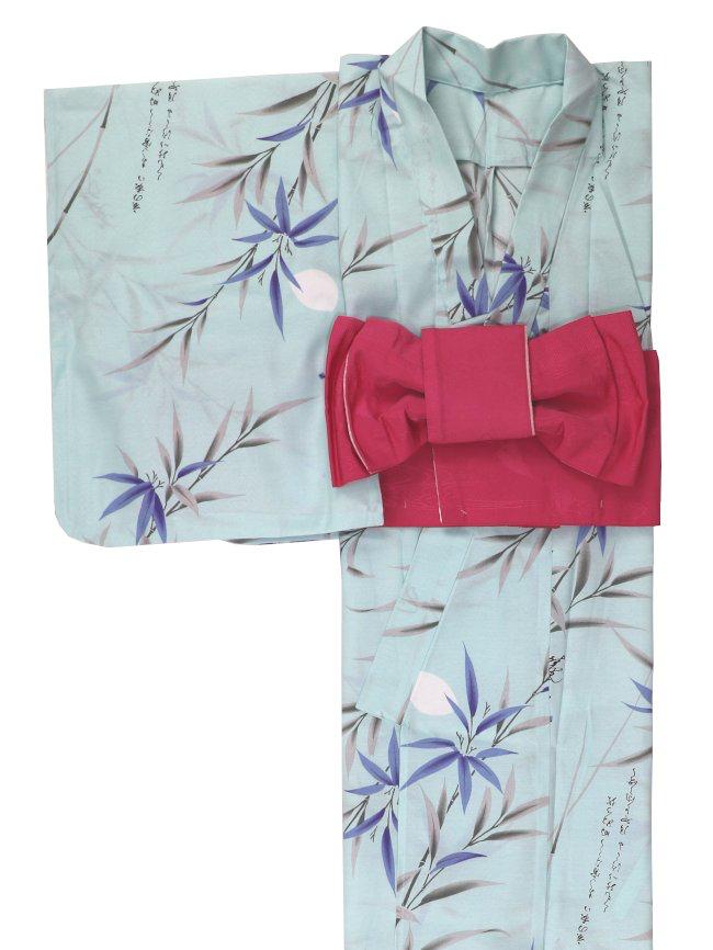 帯が選べる! (衿あり) 浴衣〈竹宵歌/水色〉　※浴衣単品 ¥13,200の画像