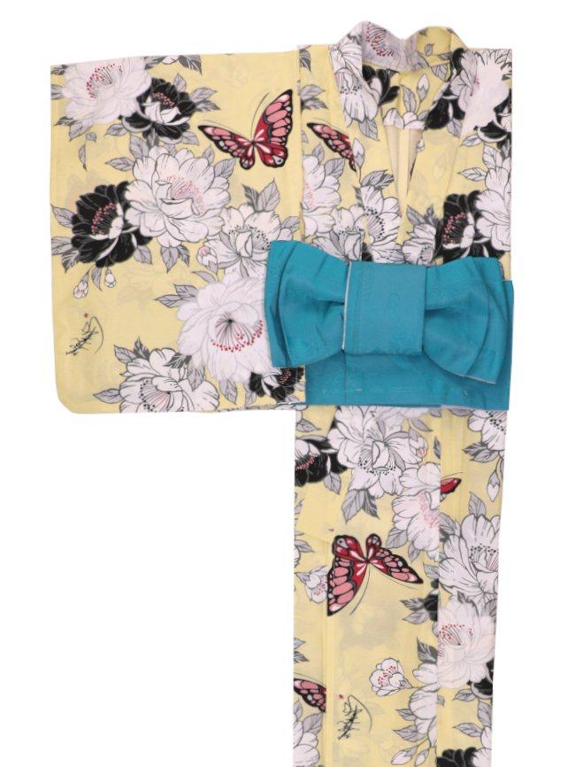 帯が選べる! (衿あり) 浴衣〈華蝶/黄〉　※浴衣単品 ¥13,200の画像