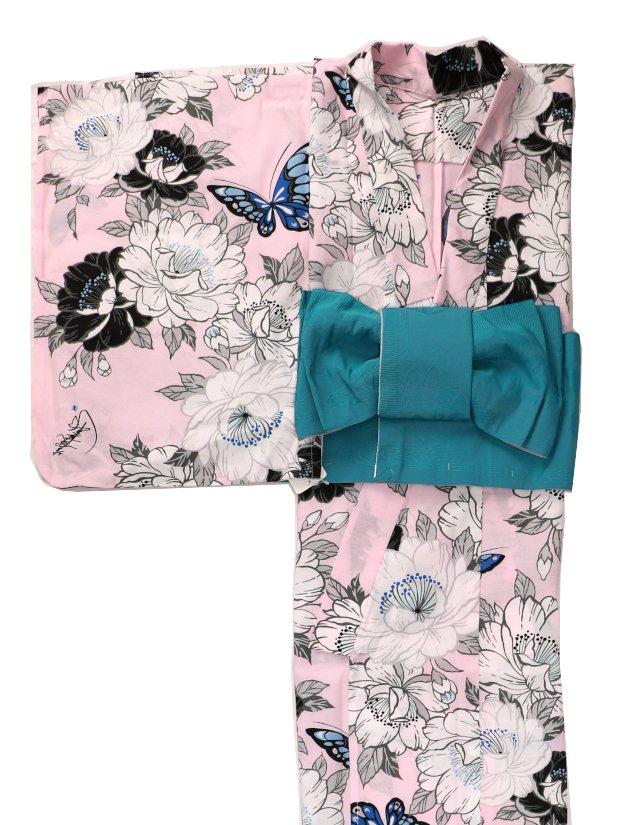 帯が選べる! (衿あり) 浴衣〈華蝶/ピンク〉　※浴衣単品 ¥13,200の画像