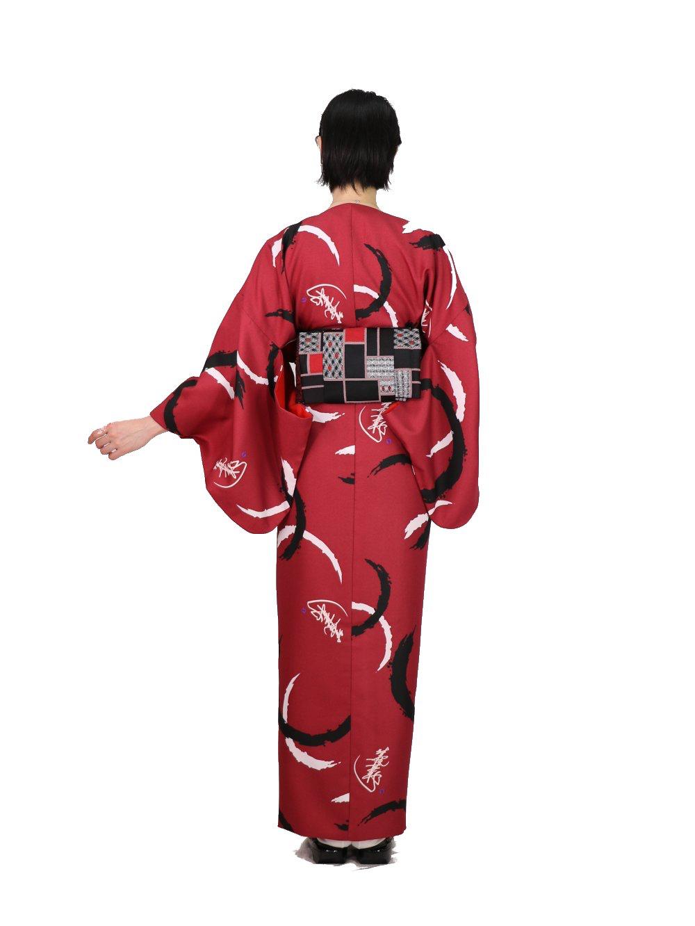 衿なし着物(リボン帯付き) [輪紋 エンジ] ※着物単品 ¥11,000画像
