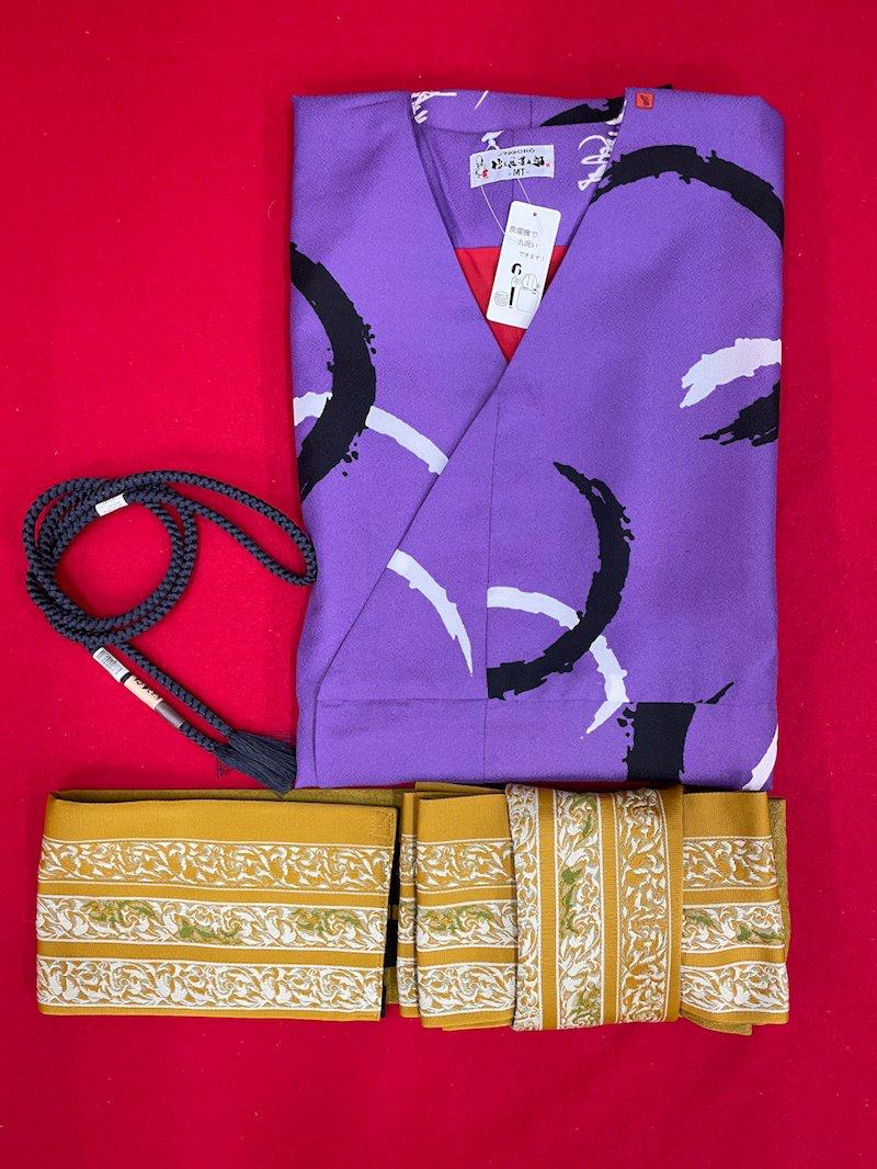 衿なし着物(リボン帯付き) [輪紋 紫] ※着物単品 ¥11,000画像