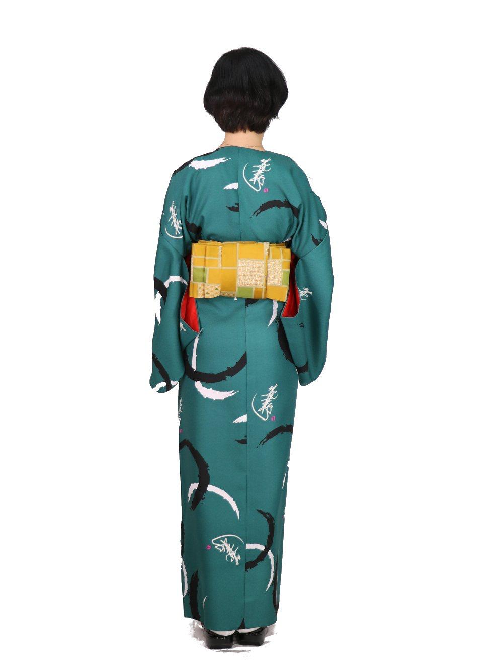 衿なし着物(リボン帯付き) [輪紋 緑] ※着物単品 ¥11,000画像