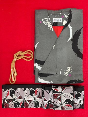衿なし着物(リボン帯付き) [輪紋 グレー] ※着物単品 ¥11,000画像