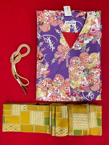 衿なし着物(リボン帯付き) [百花繚乱 紫] ※着物単品 ¥11,000画像