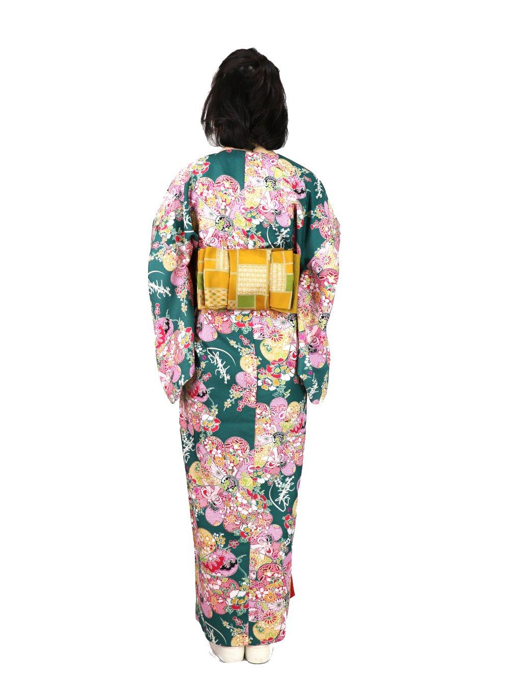 衿なし着物(リボン帯付き) [百花繚乱 緑] ※着物単品 ¥11,000画像