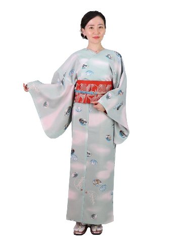 衿なし着物(リボン帯付き) [貝遊び 薄緑] ※着物単品 ¥11,000画像