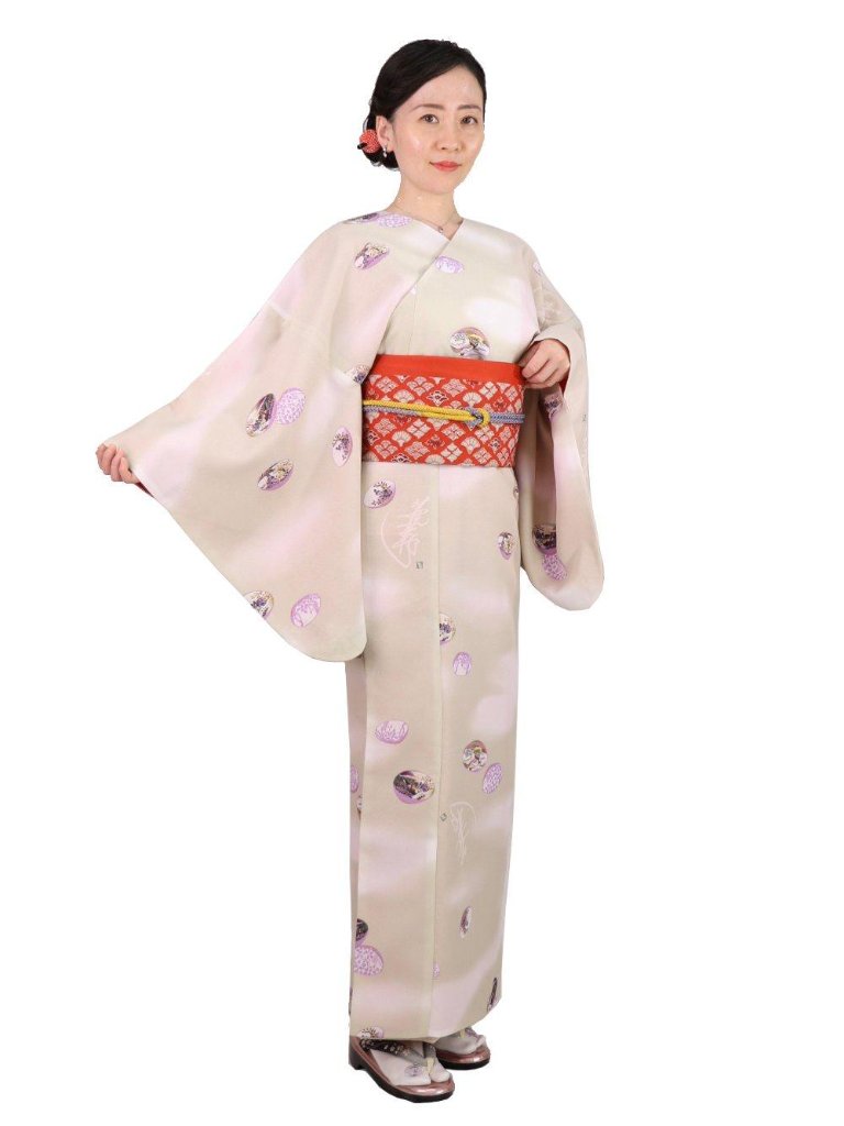 衿なし着物(リボン帯付き) [貝遊び クリーム] ※着物単品 ¥19,800の画像