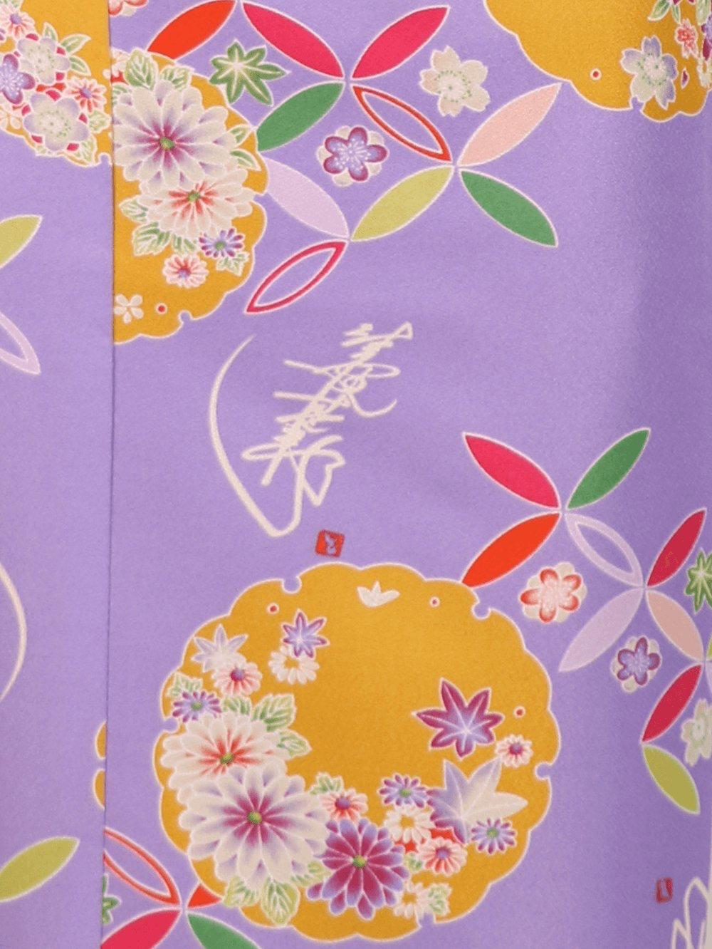 衿なし着物(リボン帯付き) [花雪輪 薄紫] ※着物単品 ¥11,000画像