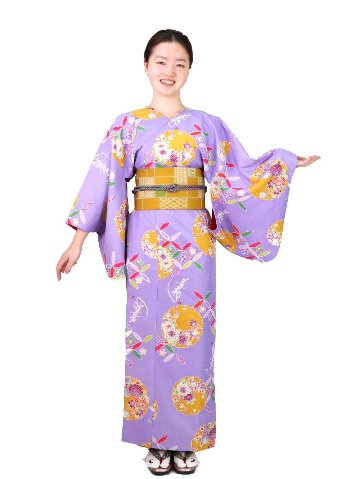 衿なし着物(リボン帯付き) [花雪輪 薄紫] ※着物単品 ¥11,000画像