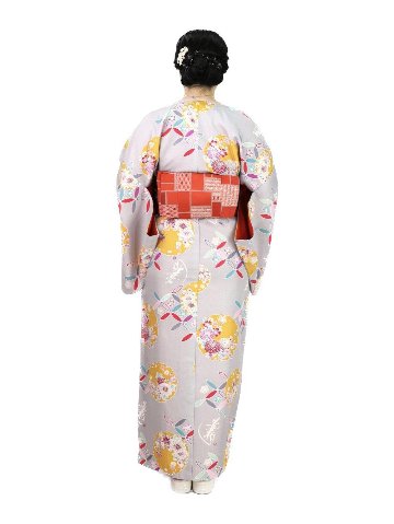 衿なし着物(リボン帯付き) [花雪輪 グレー] ※着物単品 ¥11,000画像