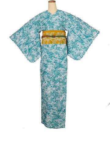 衿なし着物(リボン帯付き) [流水 青緑] ※着物単品 ¥12,650画像
