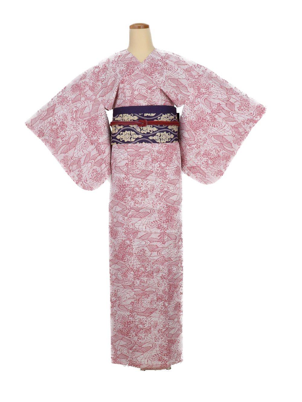 衿なし着物(リボン帯付き) [流水 ピンク] ※着物単品 ¥12,650画像
