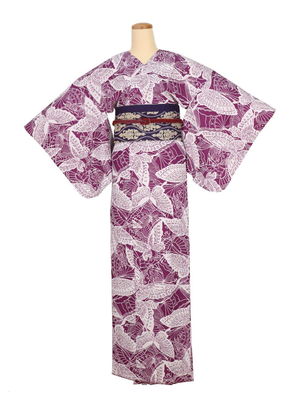 衿なし着物(リボン帯付き) [蝶 紫] ※着物単品 ¥12,650画像