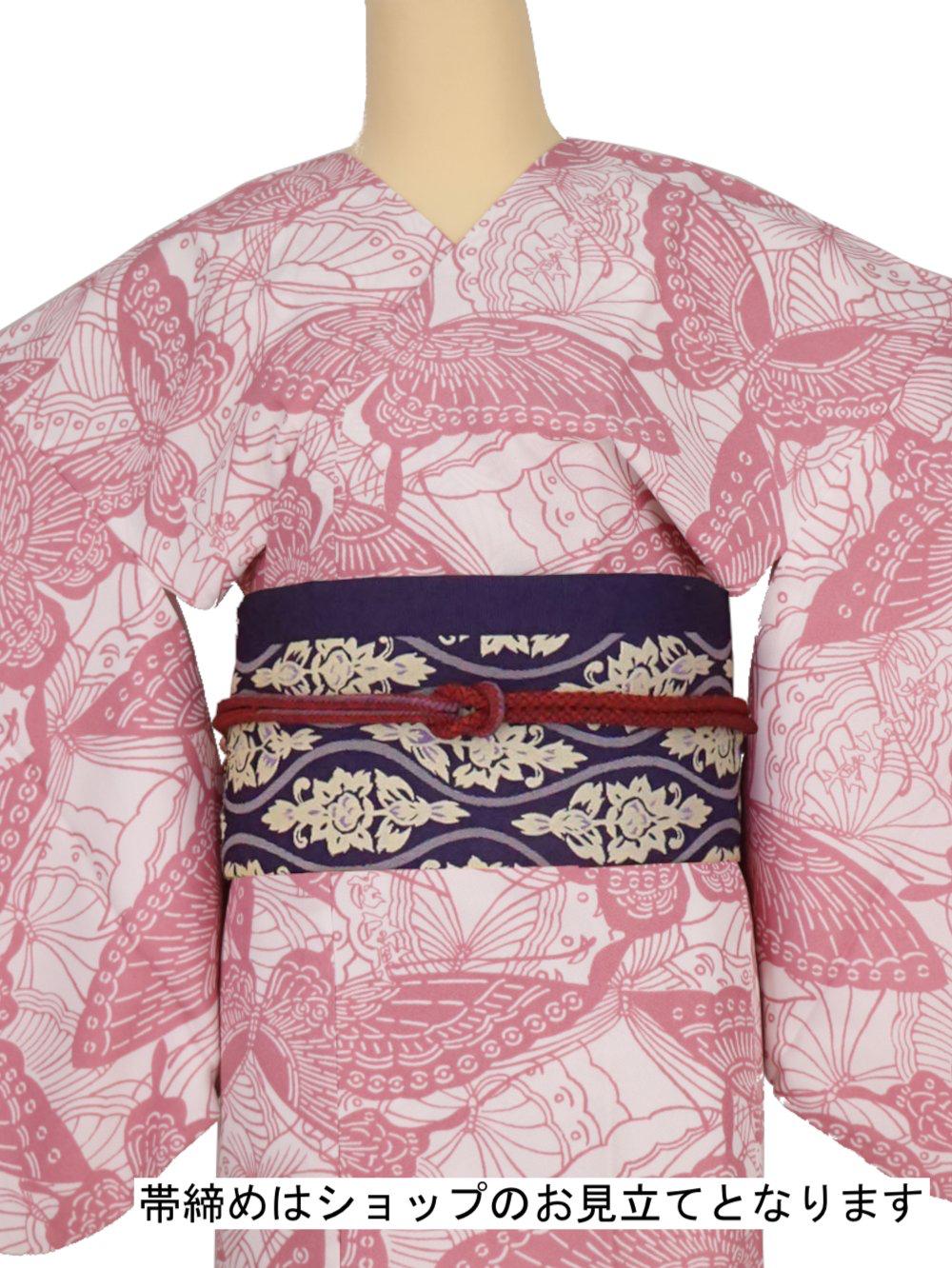 衿なし着物(リボン帯付き) [蝶 ピンク] ※着物単品 ¥12,650画像
