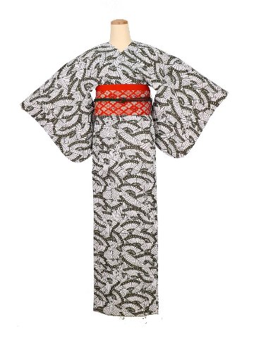 衿なし着物(リボン帯付き) [扇子 濃茶] ※着物単品 ¥12,650画像