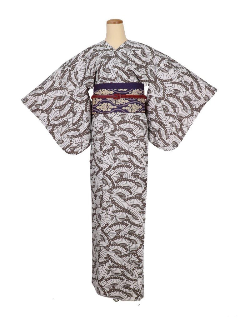 衿なし着物(リボン帯付き) [扇子 薄茶] ※着物単品 ¥21,863の画像