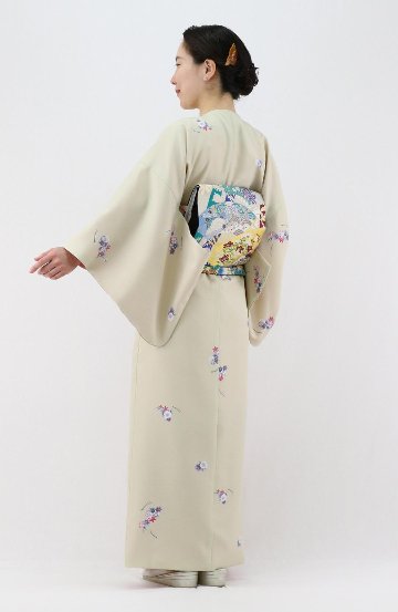 衿なし着物(お太鼓帯付) [かさね華 薄クリーム 3-C] ※着物単品 11,000円画像