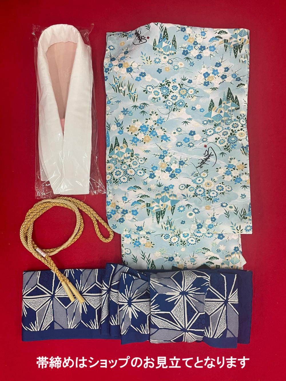 衿つき着物(リボン帯付き) [恋町 青] ※着物単品 ¥12,000画像