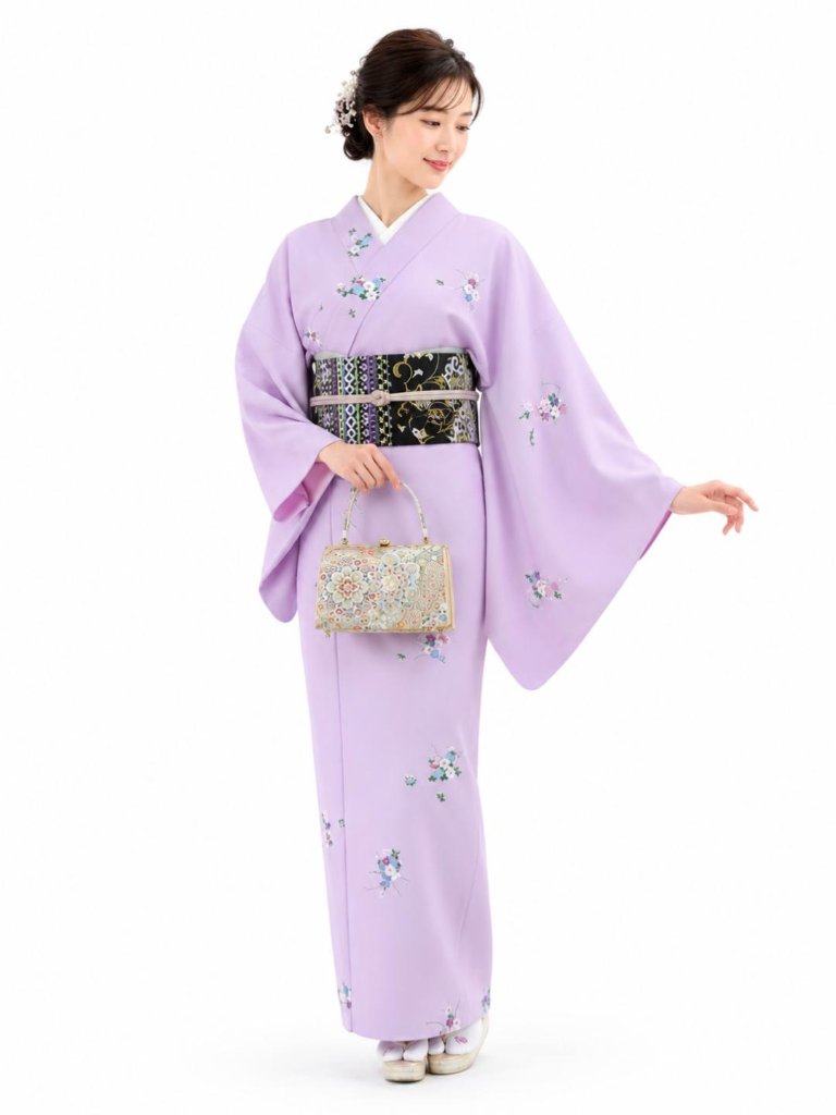 衿付き着物(お太鼓帯付)  [ご縁華 淡ピンク紫 1-D] ※着物単品 23,100円の画像
