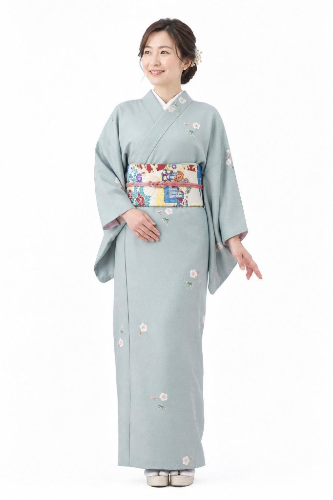 衿付き着物(お太鼓帯付)  [福寿梅 薄い緑青 2-A] ※着物単品 23,100円の画像