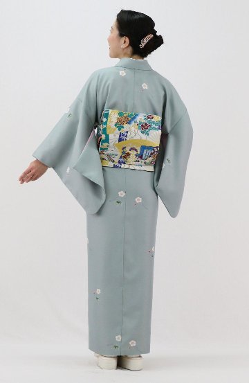 衿付き着物(お太鼓帯付)  [福寿梅 薄い緑青 2-A] ※着物単品 12,000円画像
