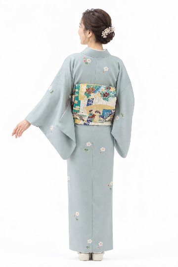 衿付き着物(お太鼓帯付)  [福寿梅 薄い緑青 2-A] ※着物単品 23,100円の画像