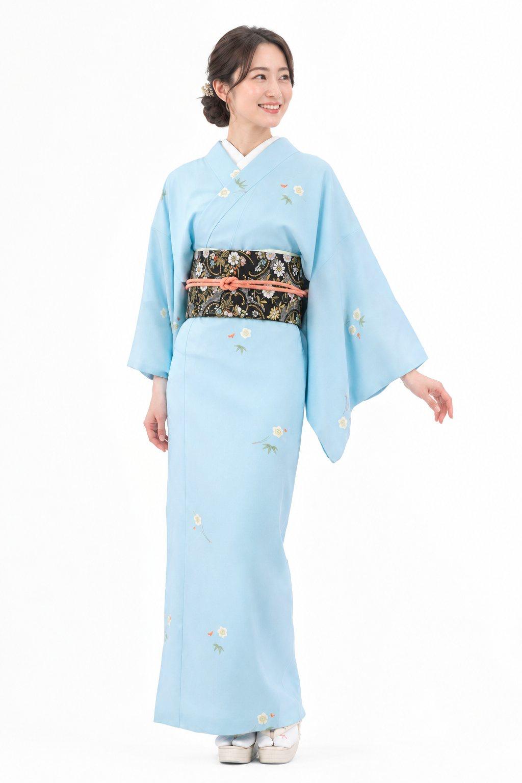 衿付き着物(お太鼓帯付)  [福寿梅 水色 2-B] ※着物単品 23,100円の画像