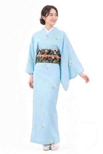衿付き着物(お太鼓帯付)  [福寿梅 水色 2-B] ※着物単品 23,100円の画像