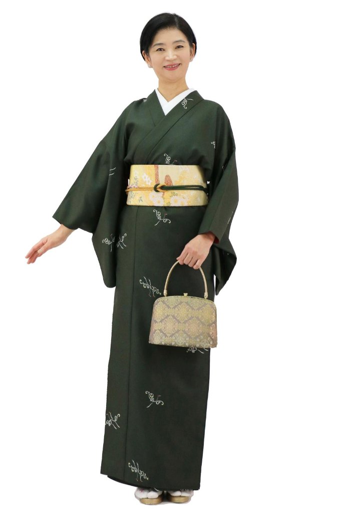 衿付き着物(お太鼓帯付)  [錦舞鶴 渋い深緑 4-B] ※着物単品 23,100円の画像