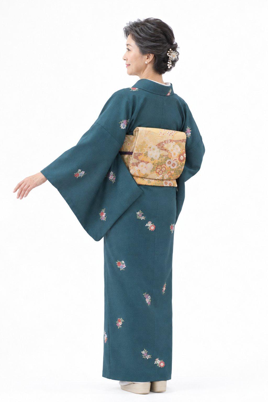 衿付き着物(お太鼓帯付)  [華五彩 青緑 5-C] ※着物単品 23,100円の画像