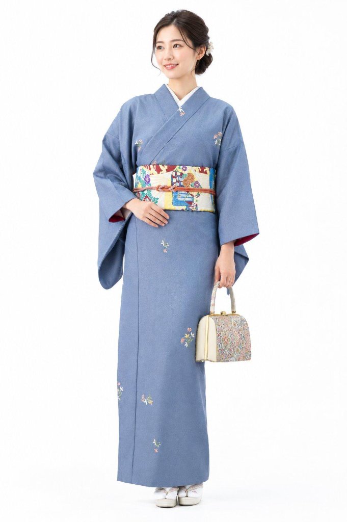 衿付き着物(お太鼓帯付)  [お多福南天 青藤 6-A] ※着物単品 23,100円の画像