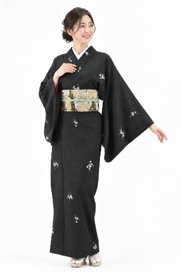 衿付き着物(お太鼓帯付)  [お多福南天 黒 6-B] ※着物単品 23,100円の画像