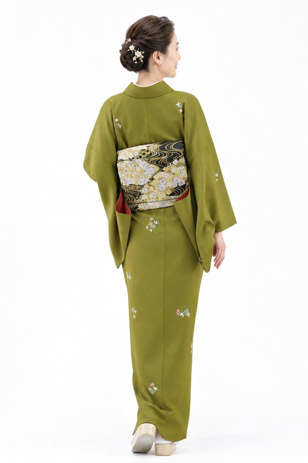 衿付き着物(お太鼓帯付)  [お多福南天 うぐいす 6-D] ※着物単品 23,100円の画像