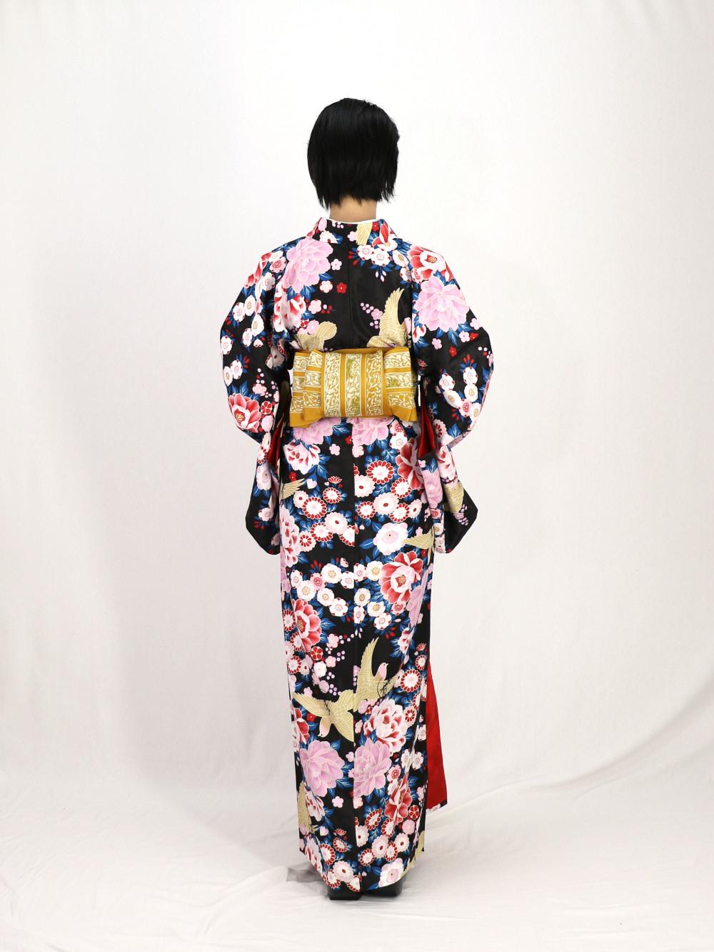 衿つき着物(リボン帯付き) [花らんまん 黒] ※着物単品 ¥12,000画像