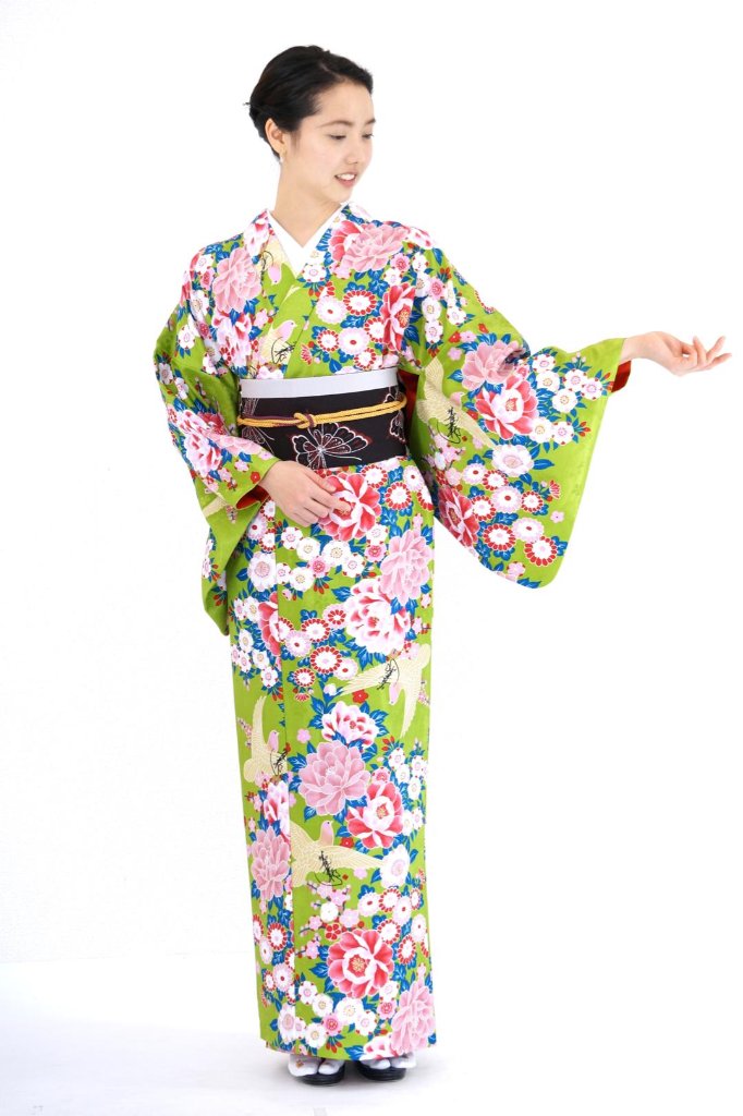 衿つき着物(リボン帯付き) [花らんまん 黄緑] ※着物単品 ¥23,100の画像