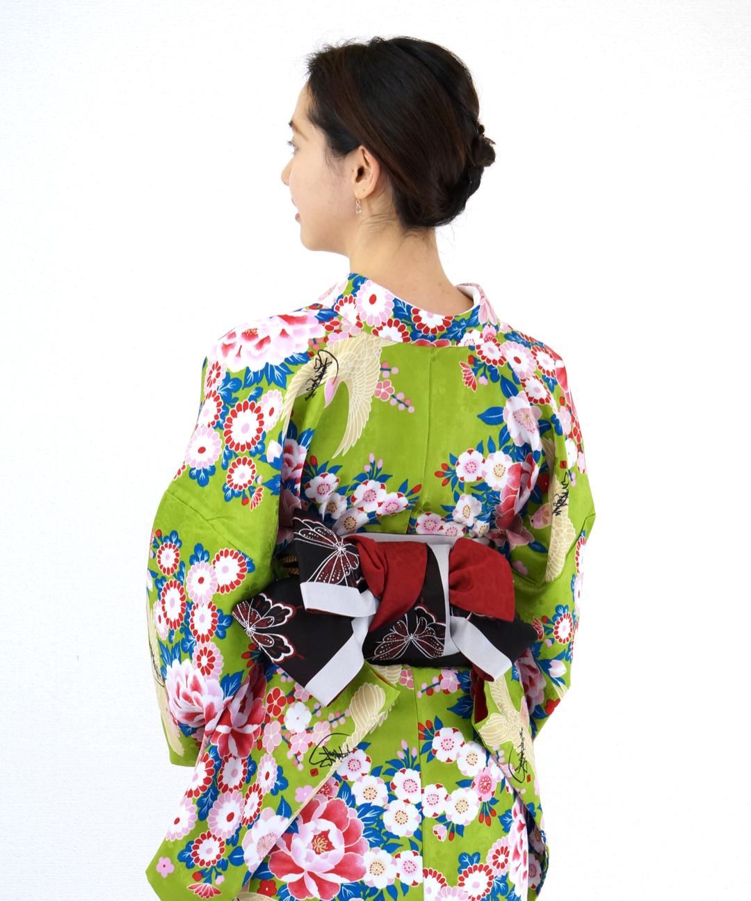 衿つき着物(リボン帯付き) [花らんまん 黄緑] ※着物単品 ¥12,000画像