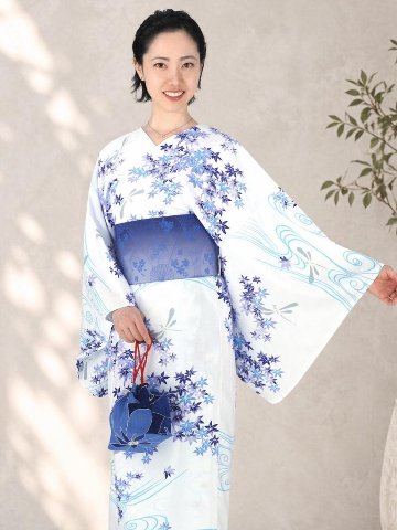 帯が選べる! (衿なし) 浴衣〈楓とトンボ/水色〉　※浴衣単品 ¥13,200の画像