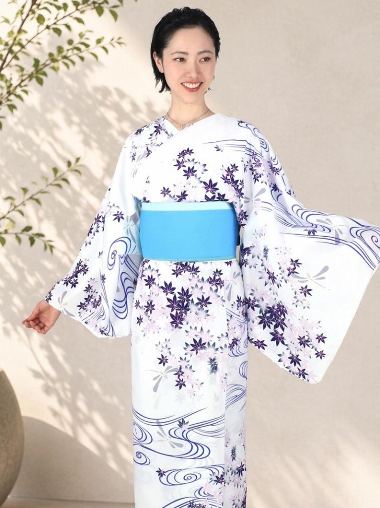帯が選べる! (衿なし) 浴衣〈楓とトンボ/ピンク〉　※浴衣単品 ¥13,200の画像