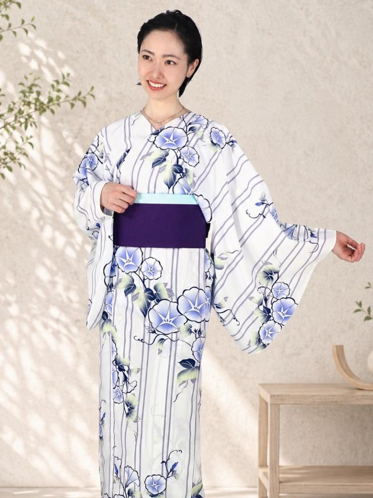 帯が選べる! (衿なし) 浴衣〈朝顔/紫〉　※浴衣単品 ¥13,200の画像