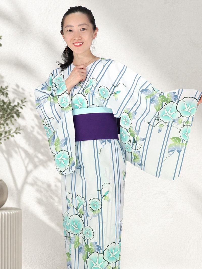 帯が選べる! (衿なし) 浴衣〈朝顔/緑〉　※浴衣単品 ¥13,200の画像