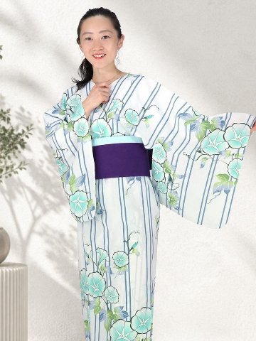 帯が選べる! (衿なし) 浴衣〈朝顔/緑〉　※浴衣単品 ¥13,200の画像