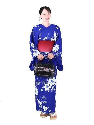 帯が選べる! (衿なし) 浴衣〈清らか花々と蝶/青〉　※浴衣単品 ¥13,200の画像