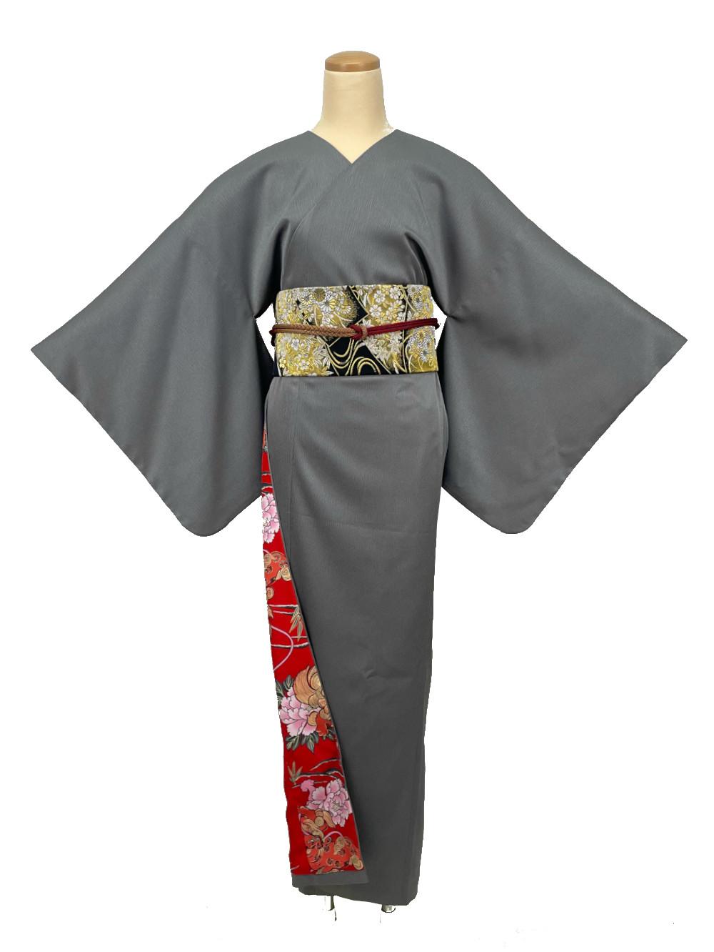 【日本製】最高級色無地着物 衿なし ぎんねず色 [315]の画像