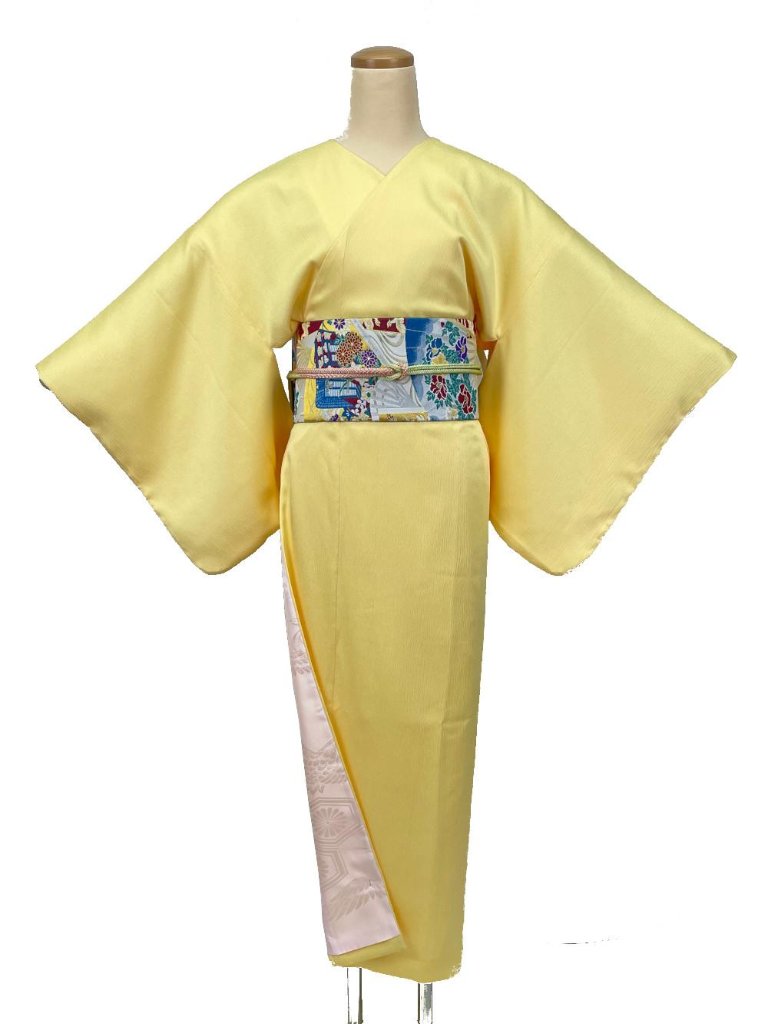 【日本製】最高級色無地着物 衿なし たんぽぽ色 [307]の画像